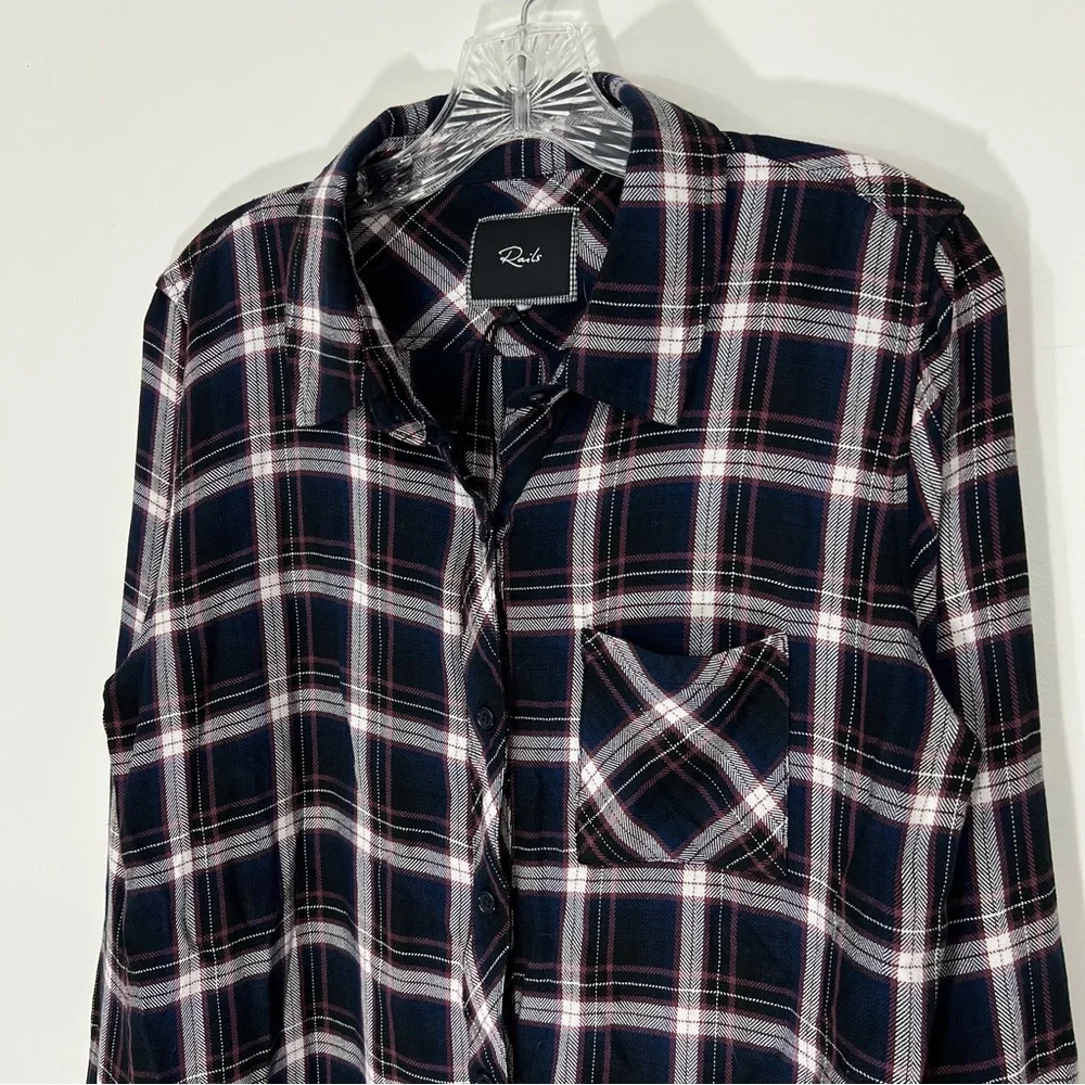 Rails Hunter Plaid Navy Black White Pink Buttondown Shirt Size Large - Picture 2 of 7